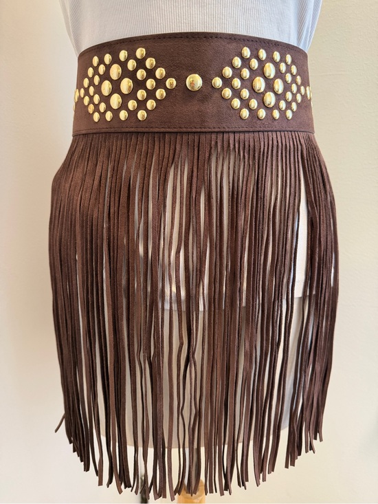 House of Harlow 1960 Accessories - House of Harlow 1960 Brown Fringe Waist Belt with Gold Studs - Size L - NEW